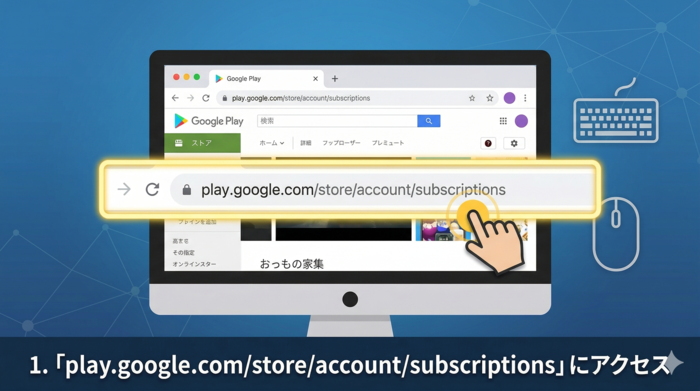 1.「play.google.com/store/account/subscriptions」にアクセス