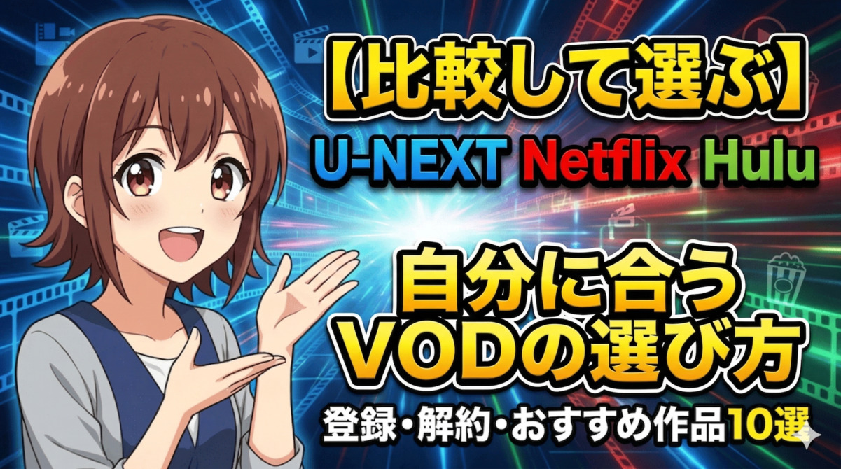 【比較して選ぶ】U-NEXT・Netflix・Hulu｜自分に合うVODの選び方のアイキャッチ画像