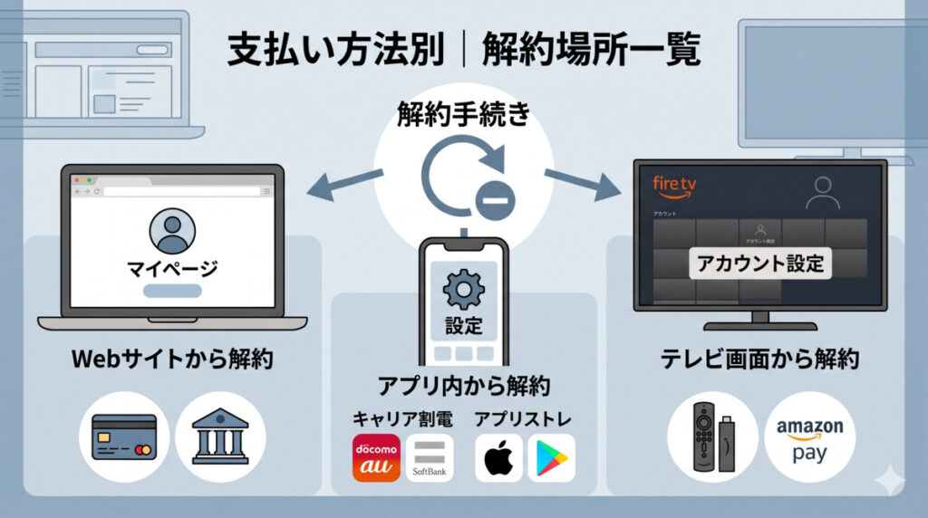 支払い方法別｜解約場所の一覧