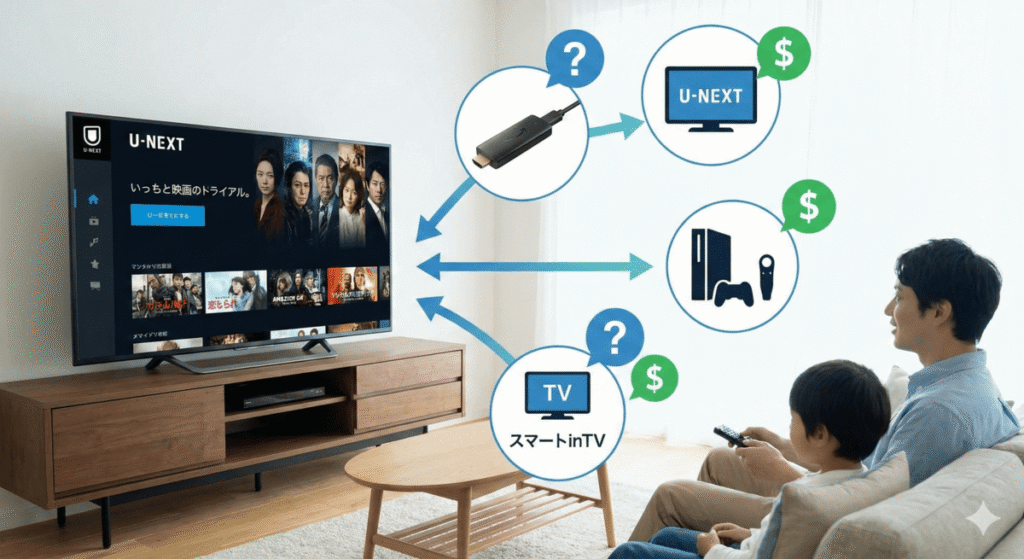 一番簡単・安い「U-NEXTをテレビで見る方法」はどれ？環境別おすすめ診断