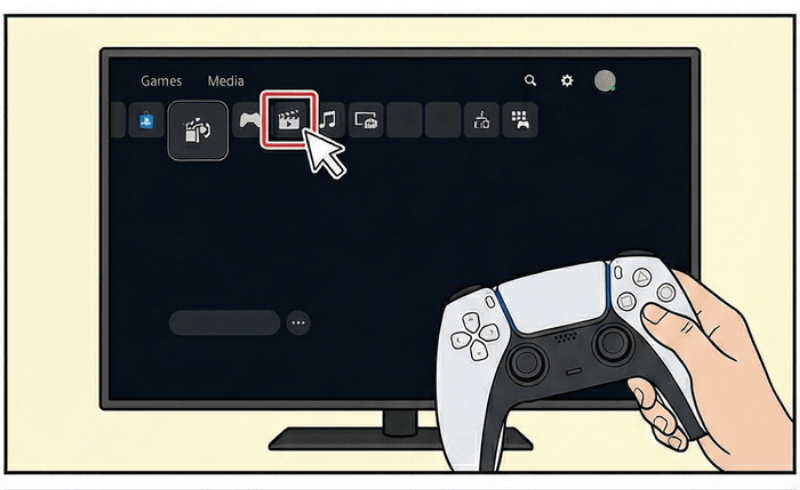ホーム画面の「メディア」タブを選択。