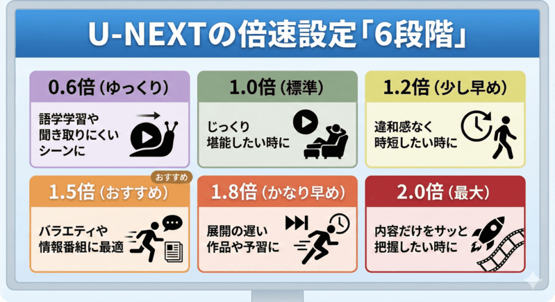U-NEXTの倍速設定「6段階」