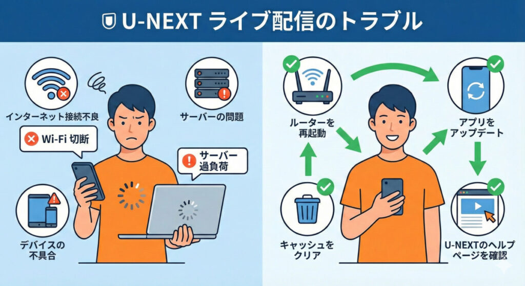 U-NEXTライブが見れないときの主な原因と解決策