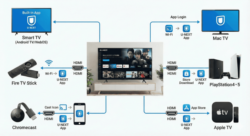 【機器別】U-NEXTをテレビで見る方法と具体的な接続・設定手順