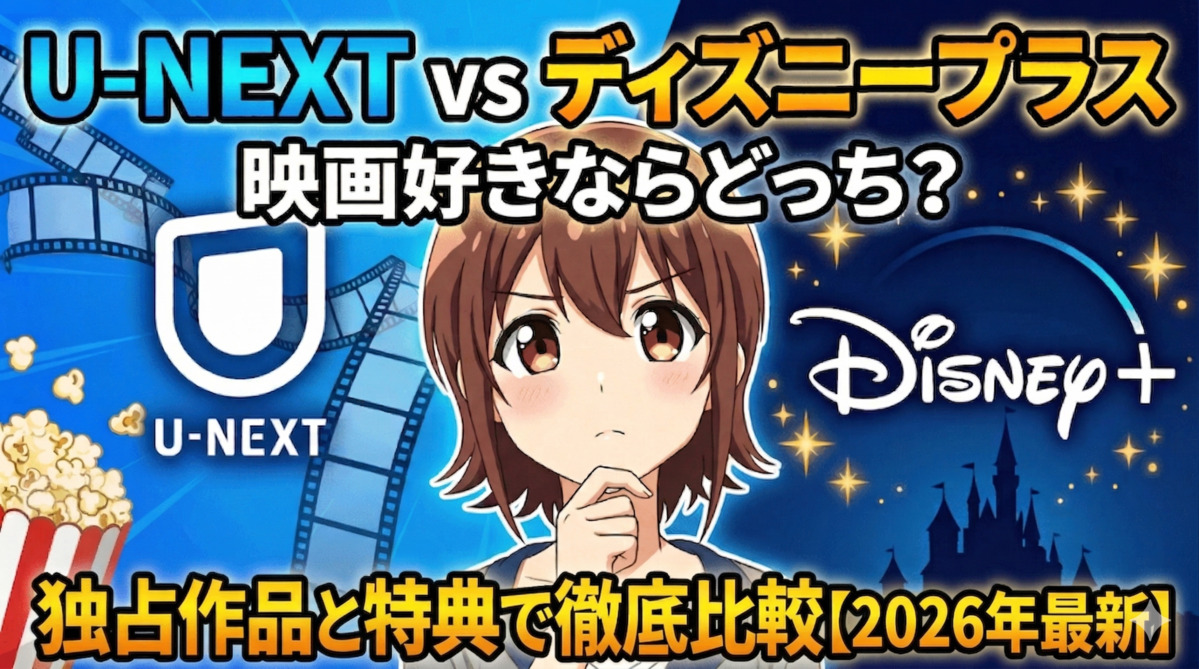 U-NEXT vs ディズニープラス、映画好きならどっち？独占作品と特典で徹底比較【2026年最新】のアイキャッチ画像