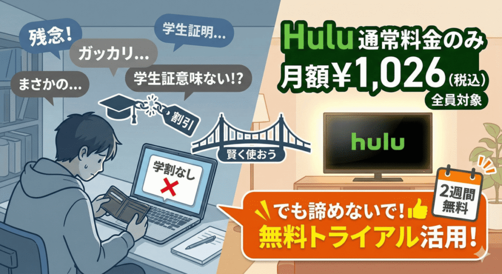 残念ながらHulu（フールー）に学割プランはない！学生も一般料金のみ