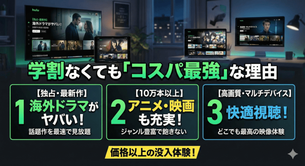 「学割なし」でも学生がHuluを選ぶ3つの理由【価格以上の価値】