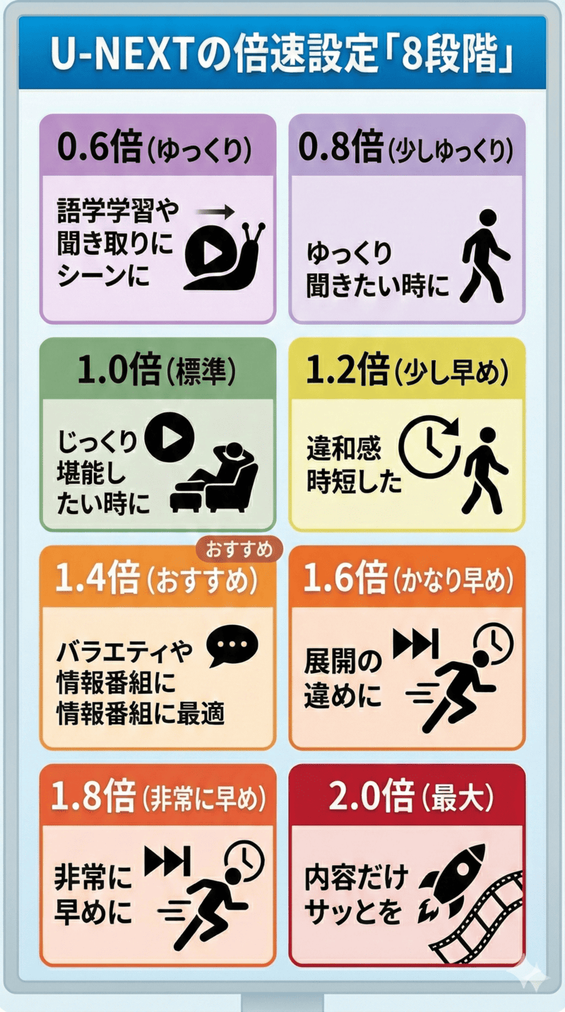 U-NEXTの倍速設定「8段階」