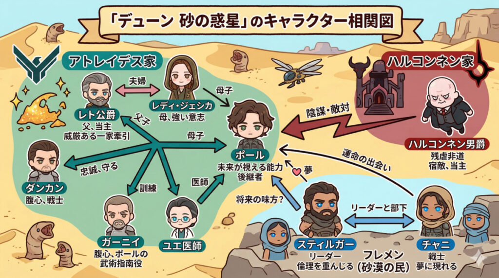 「デューン 砂の惑星」のキャラクター相関図