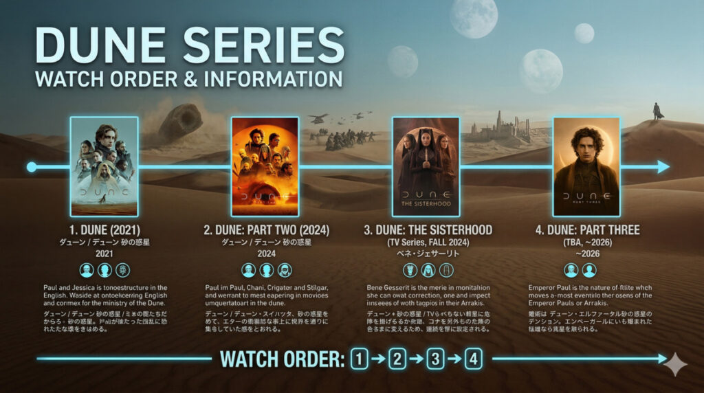 DUNE/デューン 砂の惑星シリーズの観る順番と作品情報