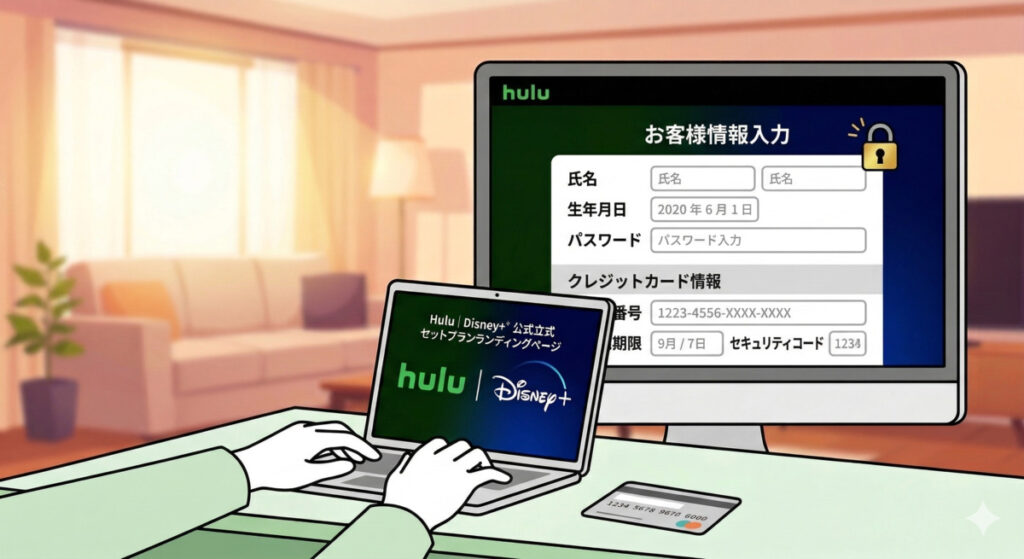 氏名・生年月日・パスワード・クレジットカード情報を入力する