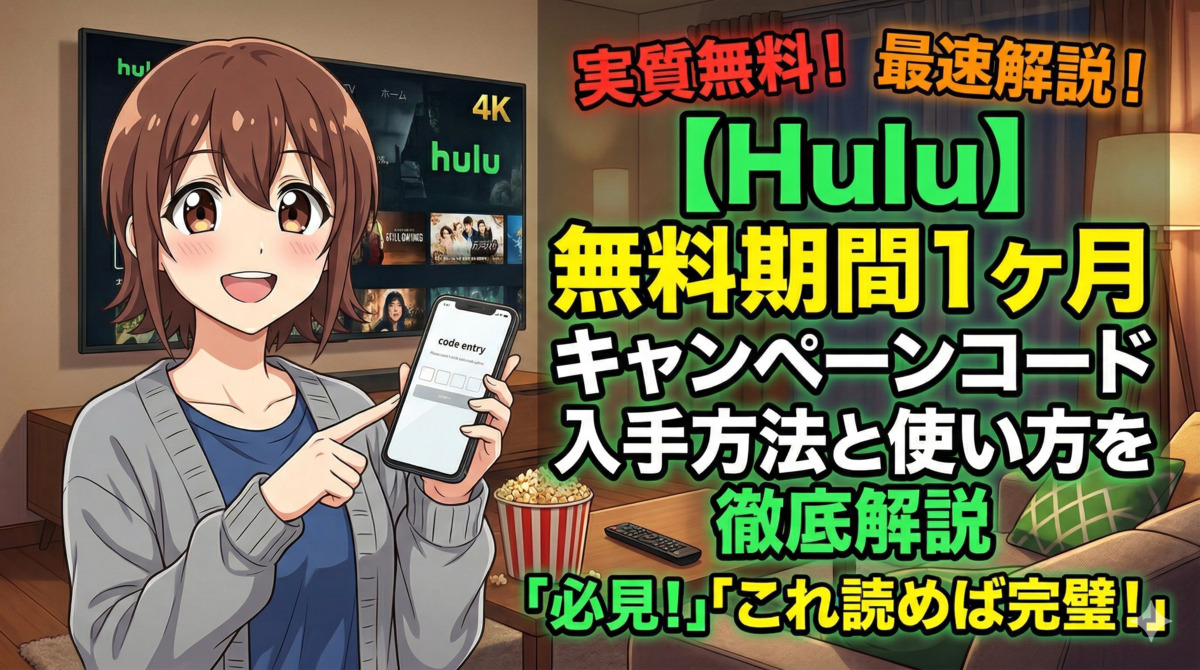 【Hulu】無料期間1ヶ月キャンペーンコード入手方法と使い方を徹底解説のアイキャッチ画像