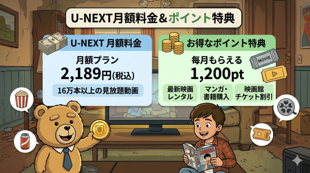 U-NEXTの月額料金とお得なポイント特典